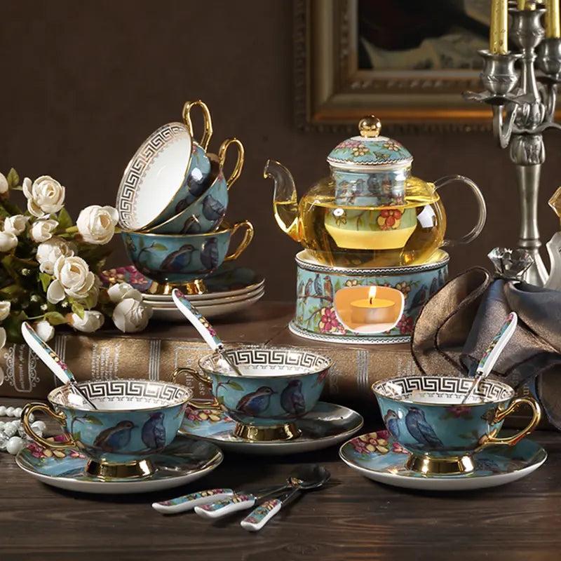 Lixra Extravagant Ceramic Blue Tea Set