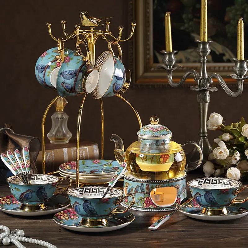 Lixra Extravagant Ceramic Blue Tea Set