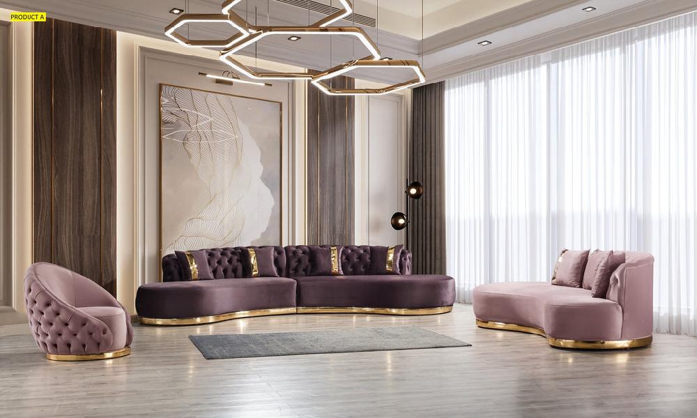 Lixra Fabric Button-Tufted Curved Sofa Set