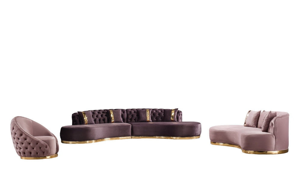 Lixra Fabric Button-Tufted Curved Sofa Set