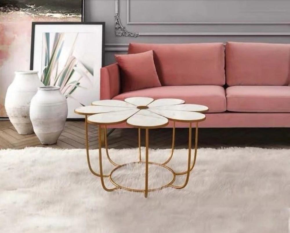 lixra Flower Design Marble Coffee Table