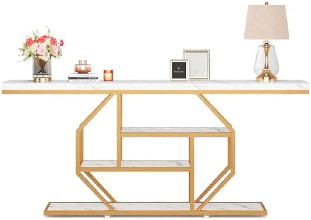 Lixra Functional Geometric Gold Accent Table