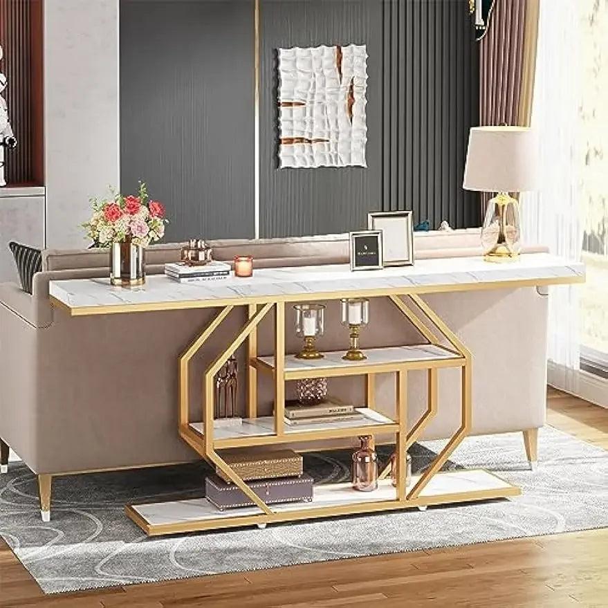 lixra Functional Geometric Gold Accent Table