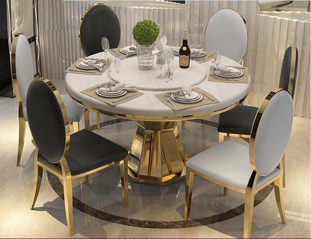 Lixra Furnished Round Marble Dining Table-Set