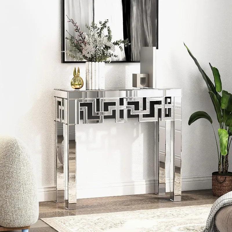 Lixra Geometric Design Mirrored Accent Table