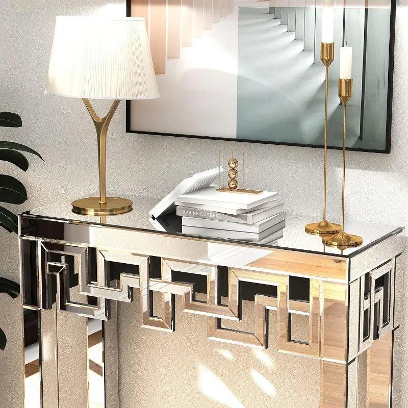 lixra Geometric Design Mirrored Accent Table