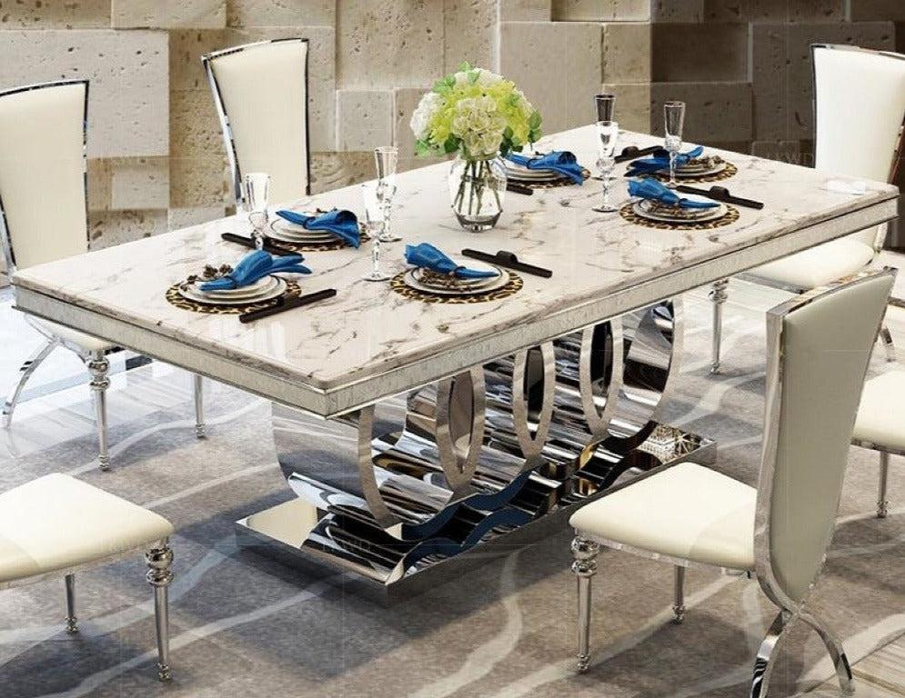 Lixra Geometric Pattern Marble Dining Table-Set