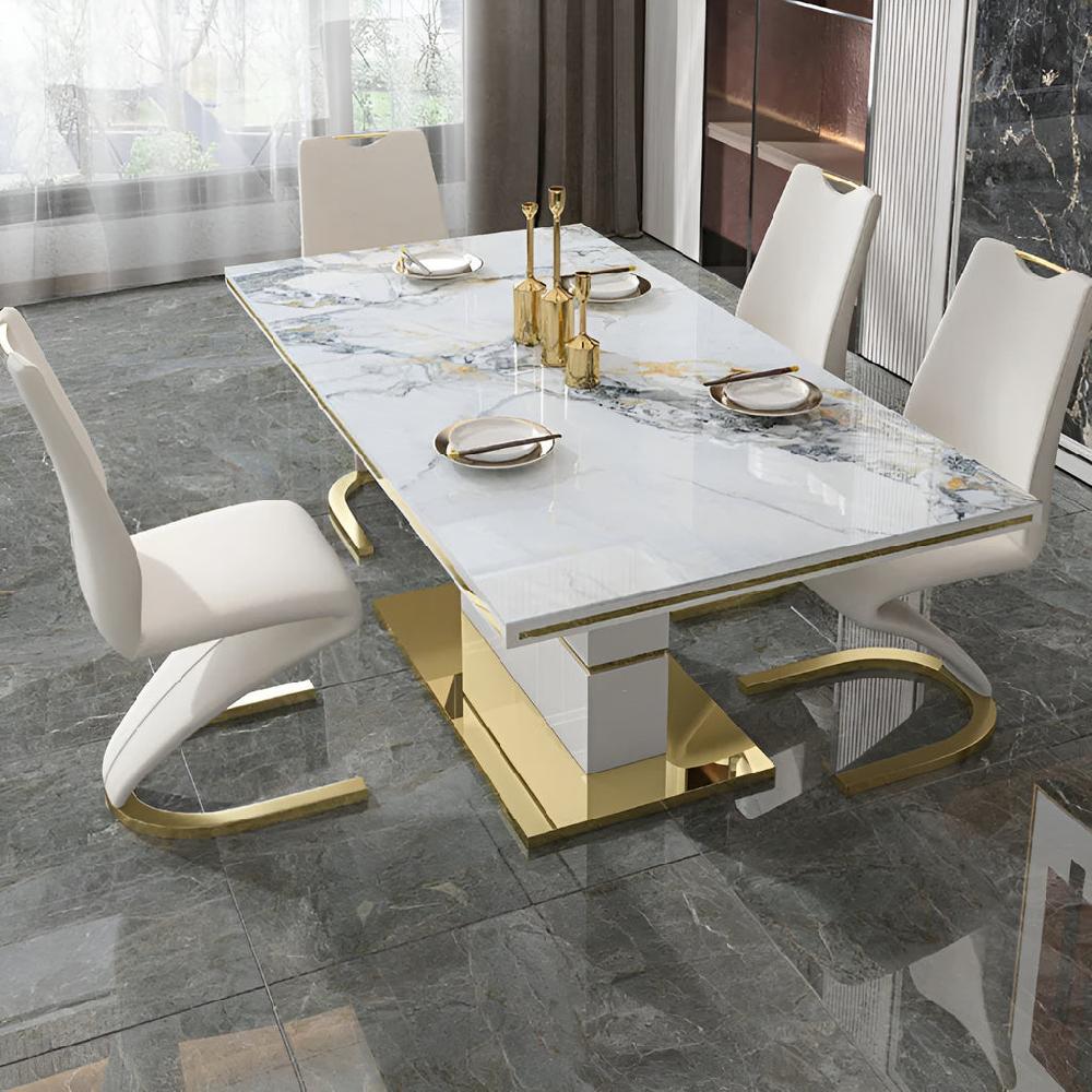 Lixra Gilt-Edged Marble Dining Table Set