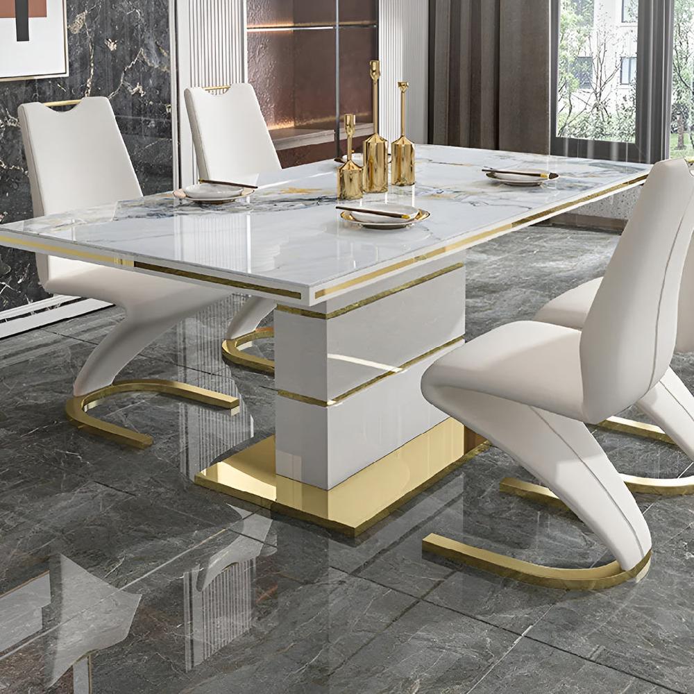 Lixra Gilt-Edged Marble Dining Table Set
