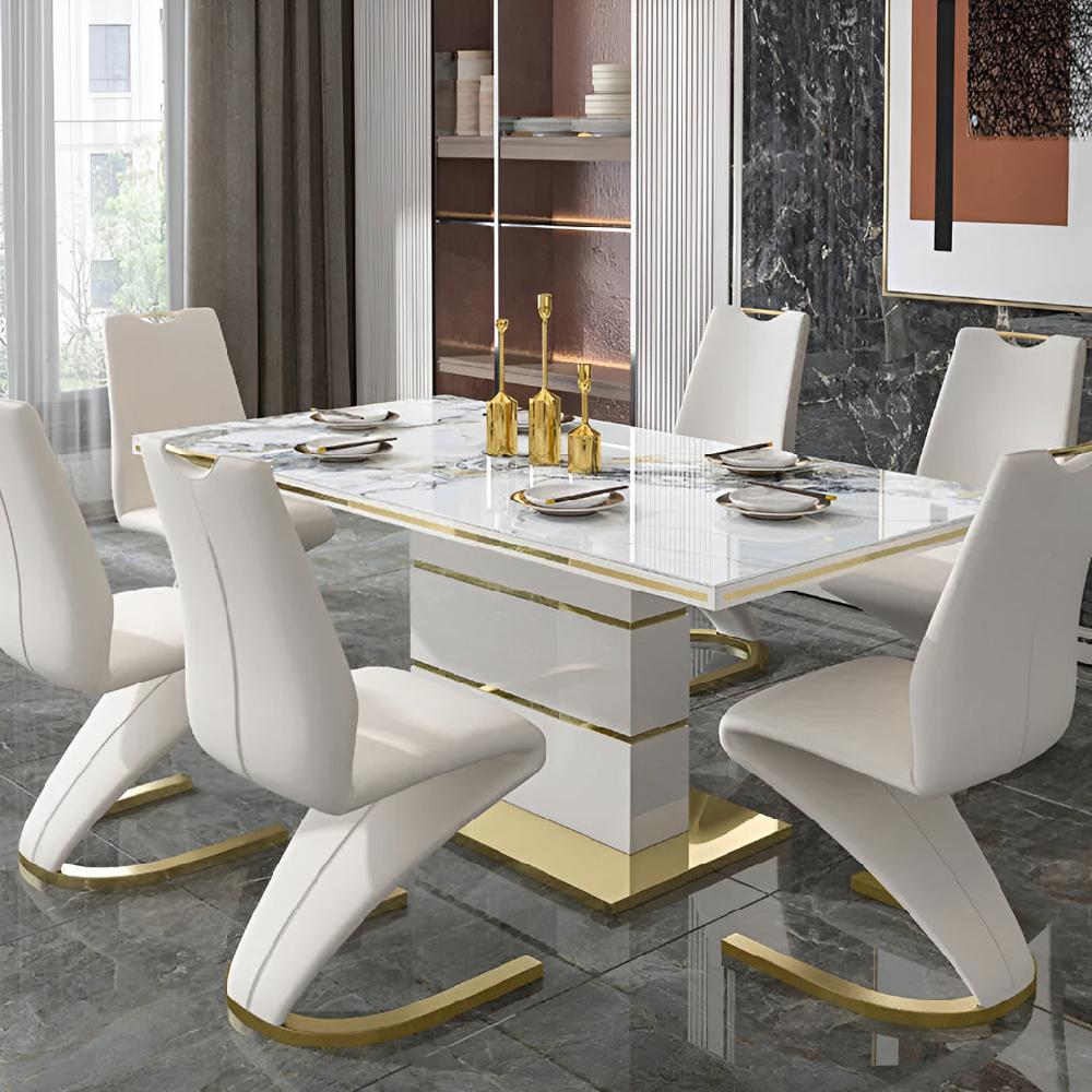 lixra Gilt-Edged Marble Dining Table Set