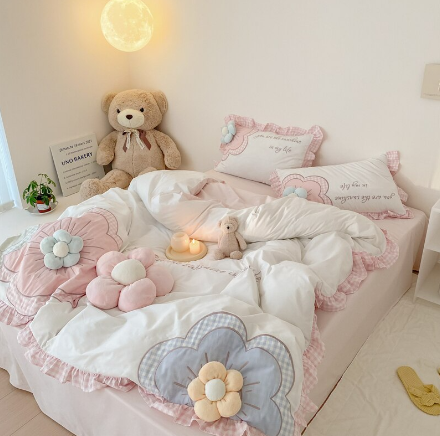 Lixra Girls' Bedding With Floral Embroidery