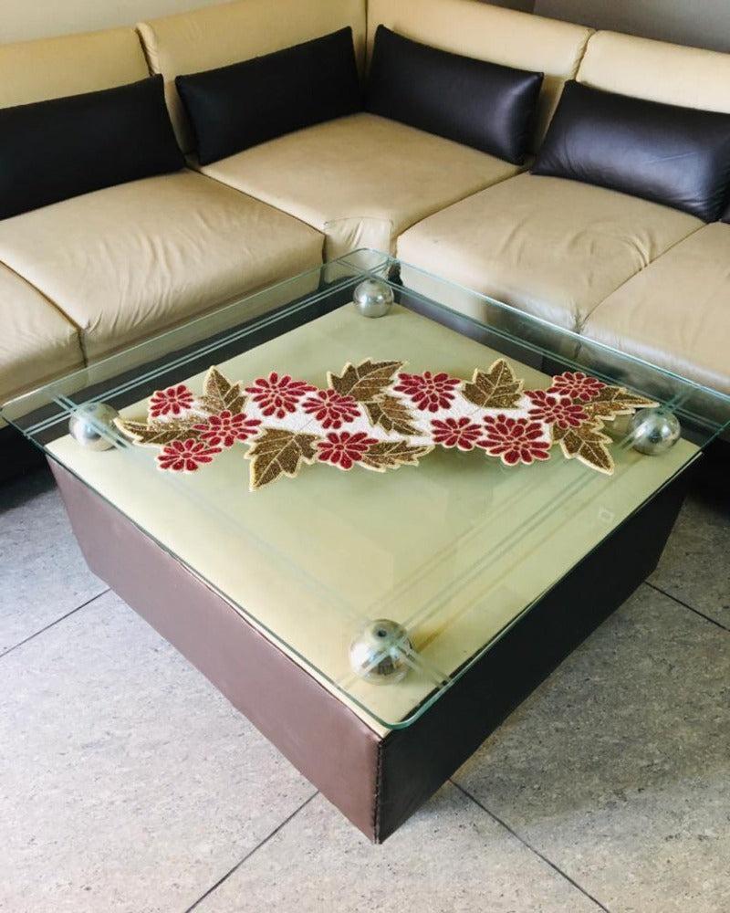 Lixra Glass Beads Floral Polyester Table Runner