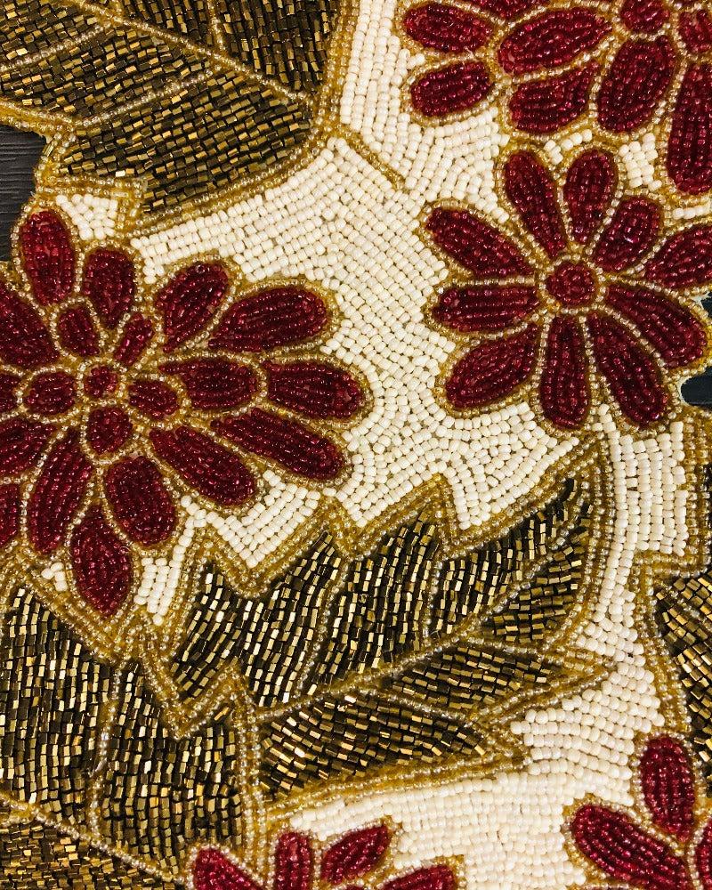 Lixra Glass Beads Floral Polyester Table Runner