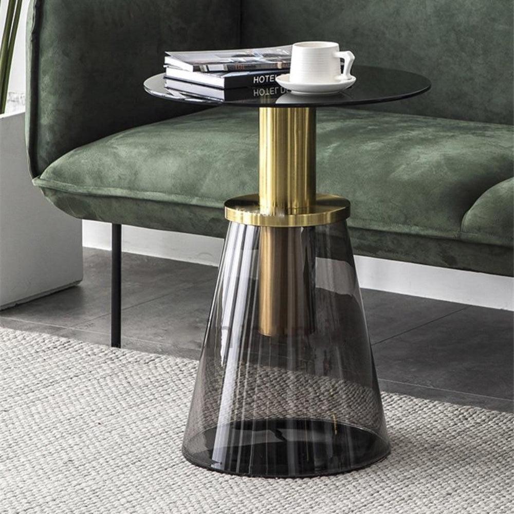 Lixra Glass Finish Round Top Minimalist Side Table