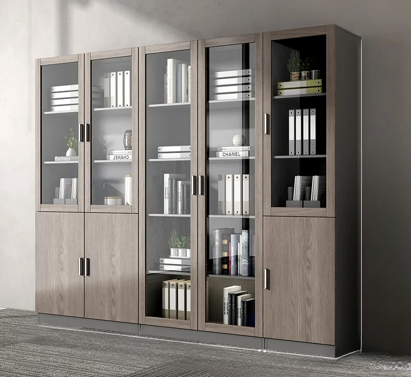 Lixra Glass & Wooden Bookshelf With Doors