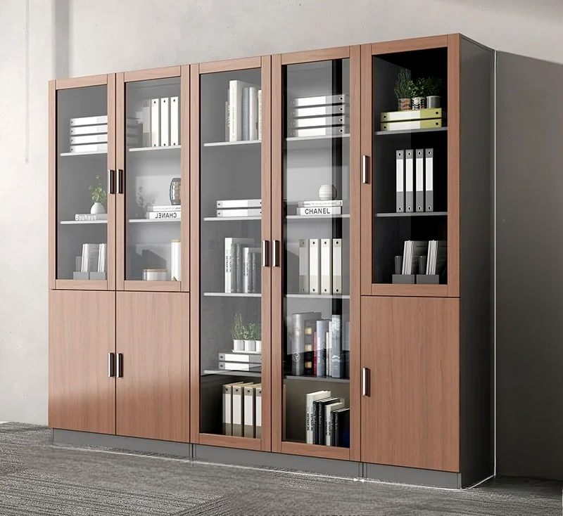 Lixra Glass & Wooden Bookshelf With Doors