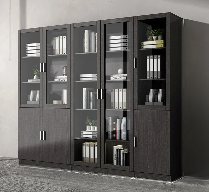 Lixra Glass & Wooden Bookshelf With Doors
