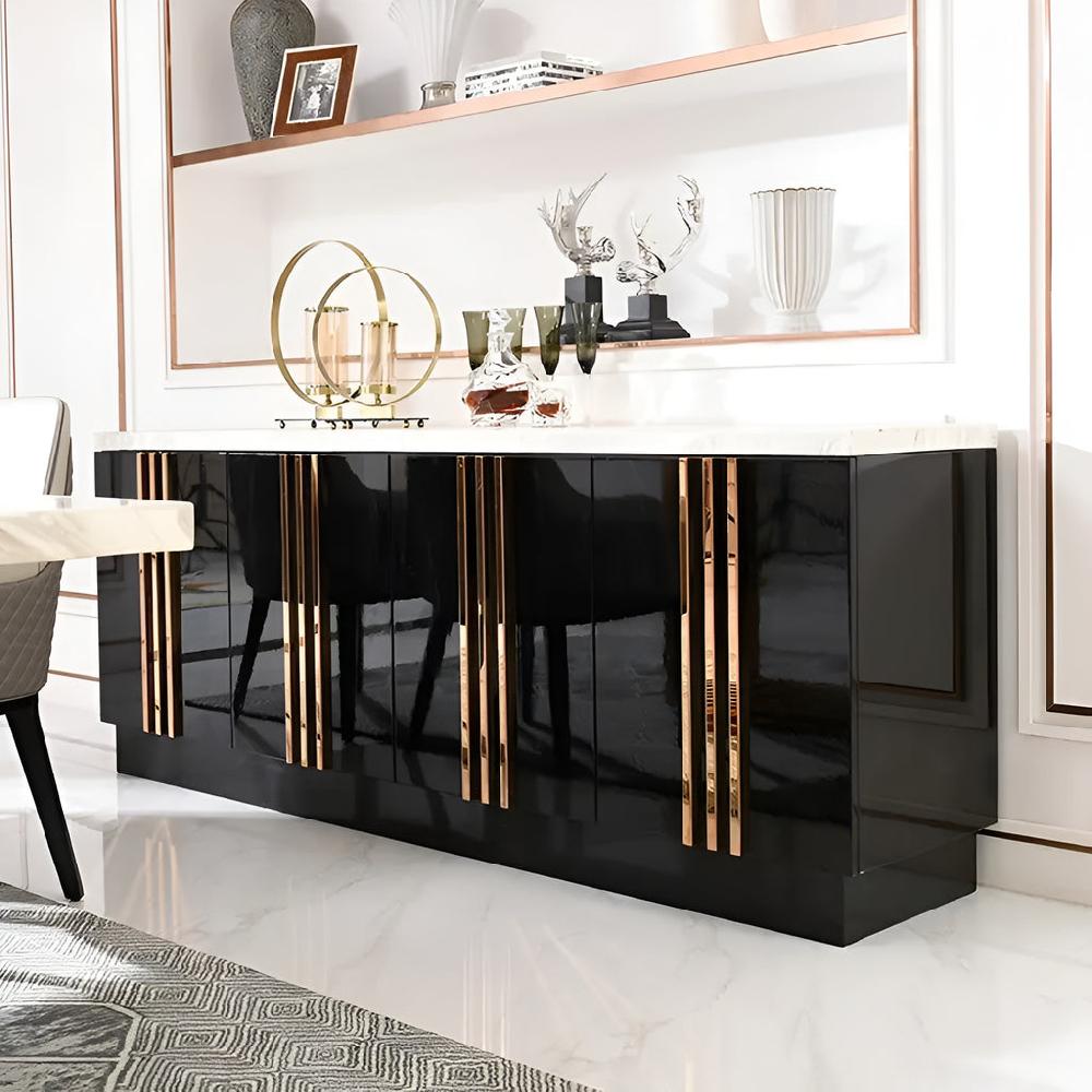 Lixra Gleamy Marble-Top Black Buffet Table