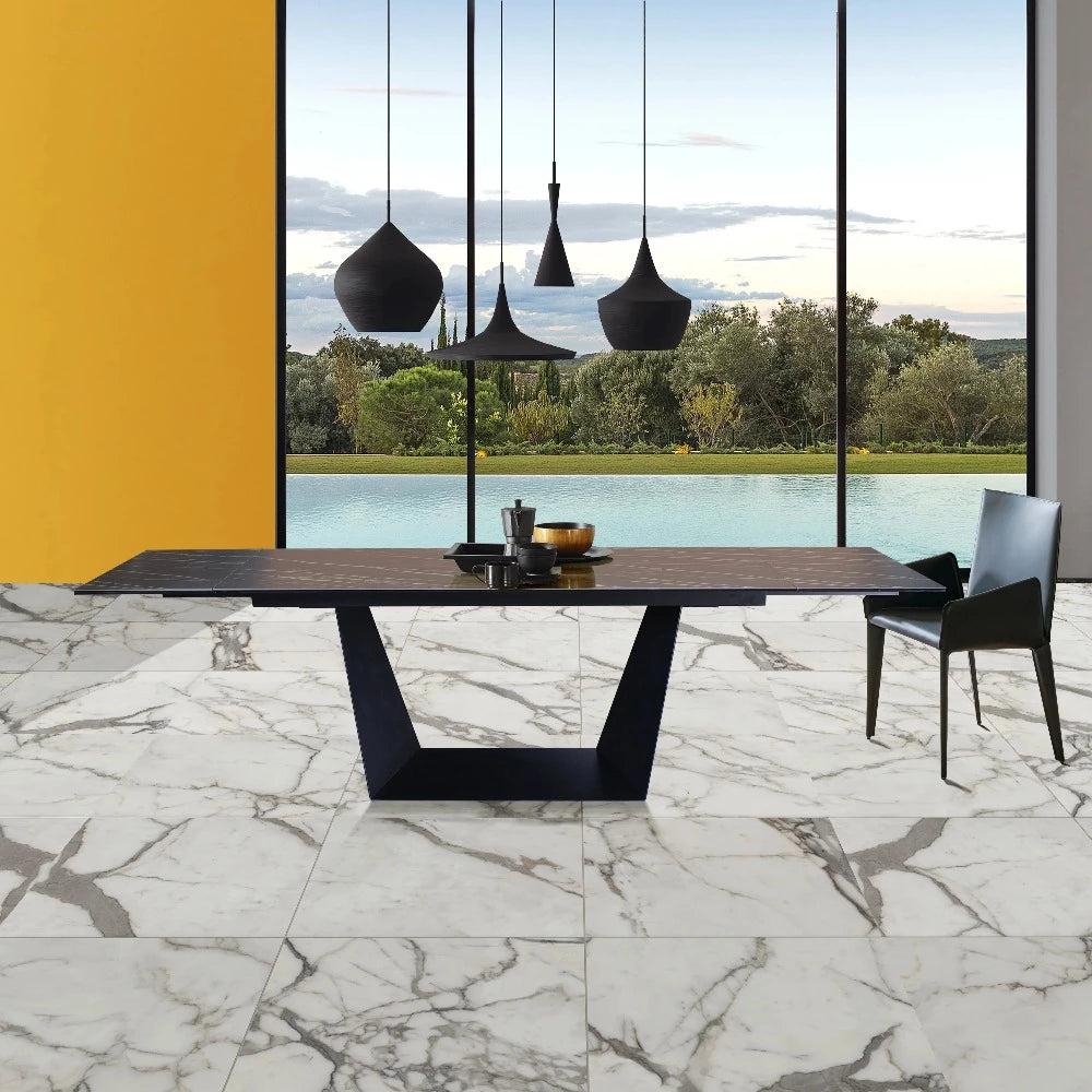 Lixra Glossy Expandable Marble Dining Table