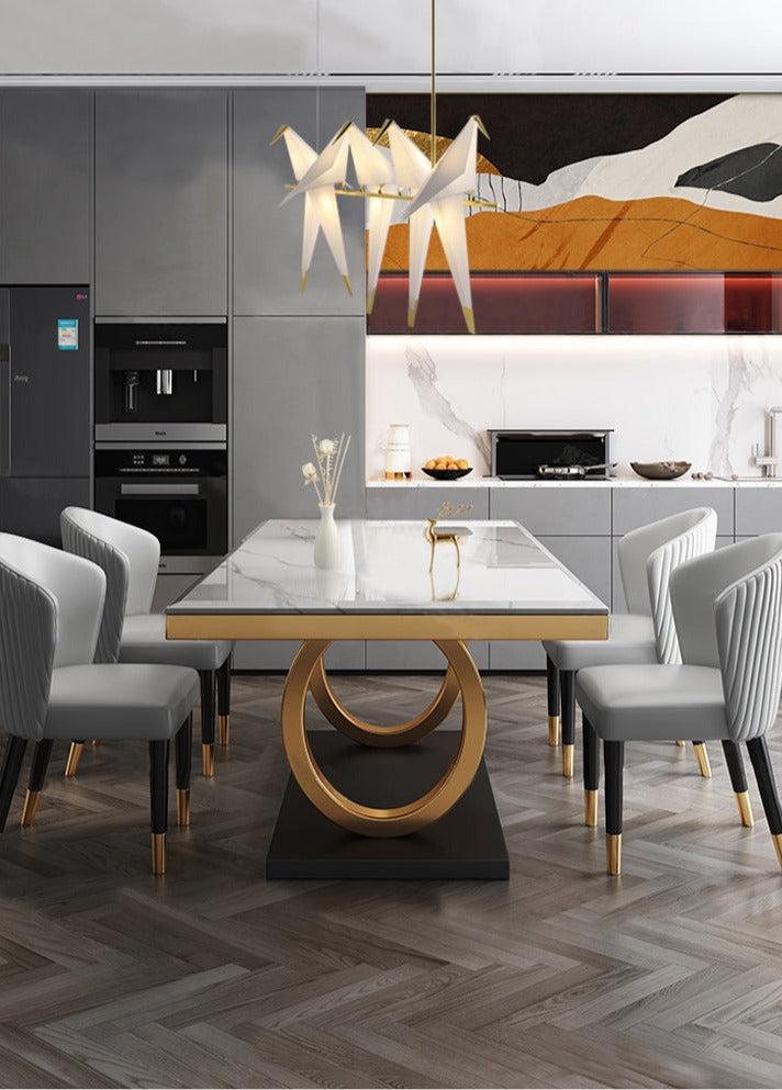 Lixra Glossy Finish Marble Dining Table Set