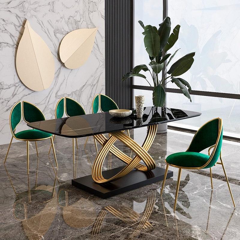 lixra Glossy Indoor Marble Dining Table Set
