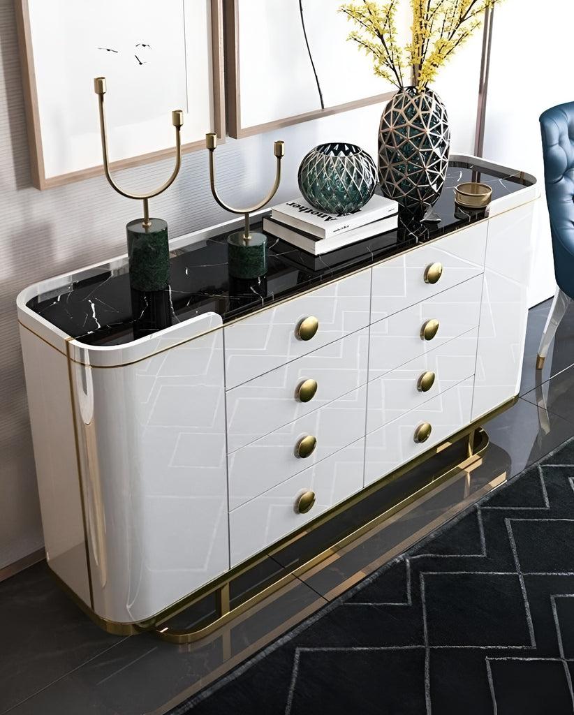 Lixra Glossy Marble Top Modern Buffet Table