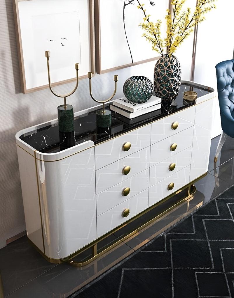 Lixra Glossy Marble Top Modern Buffet Table