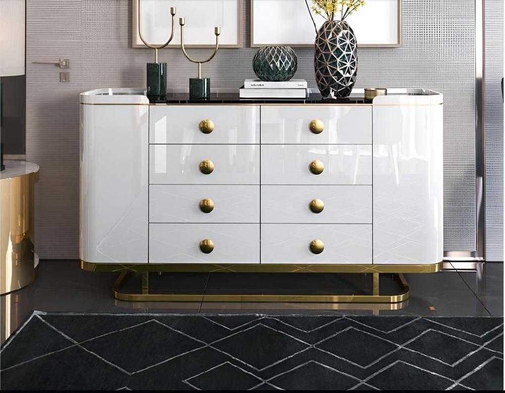 lixra Glossy Marble Top Modern Buffet Table