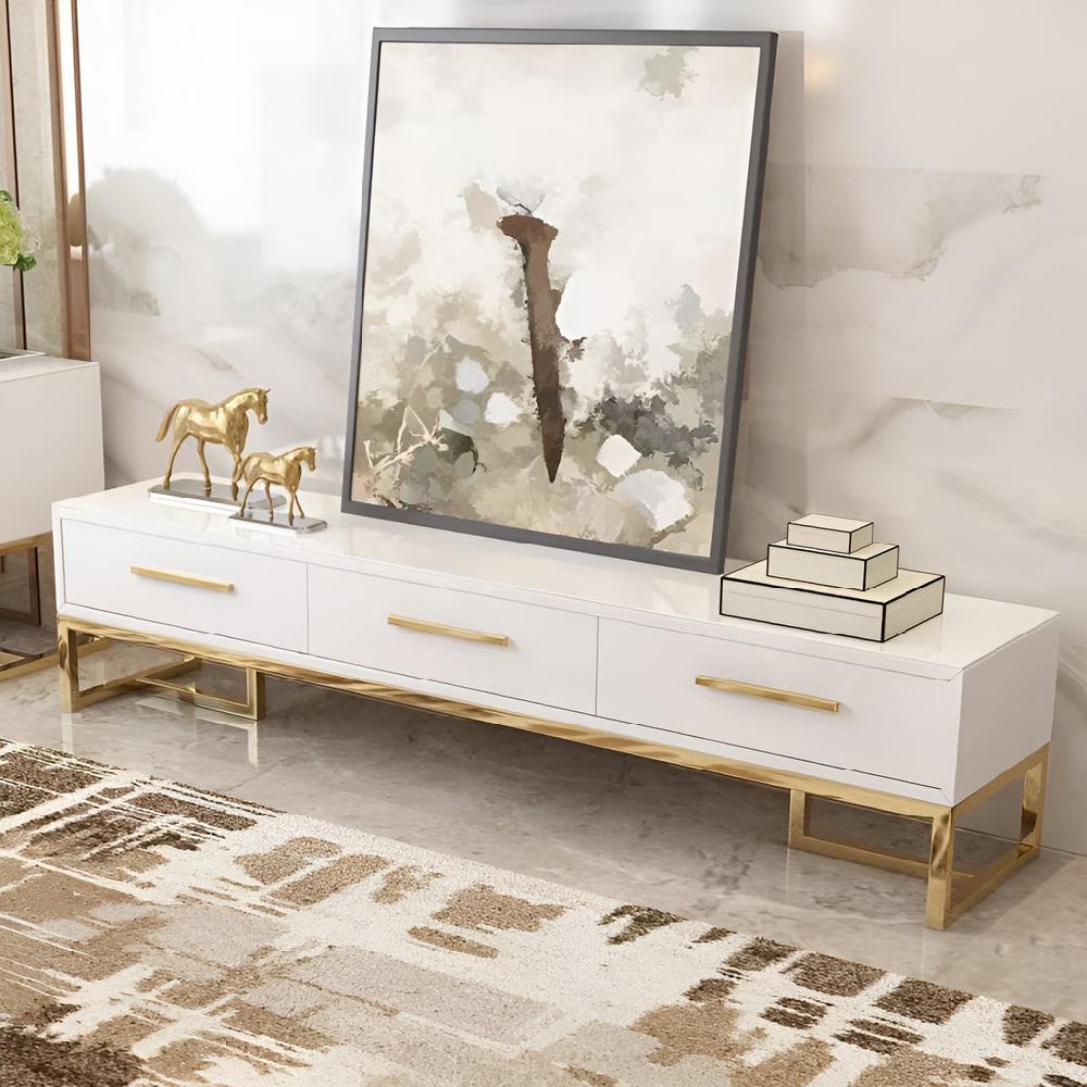 Lixra Glossy Modern Marble Top TV Stand