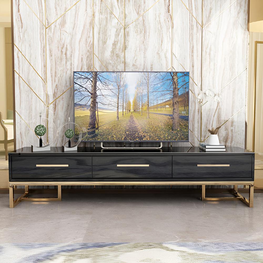 Lixra Glossy Modern Marble Top TV Stand