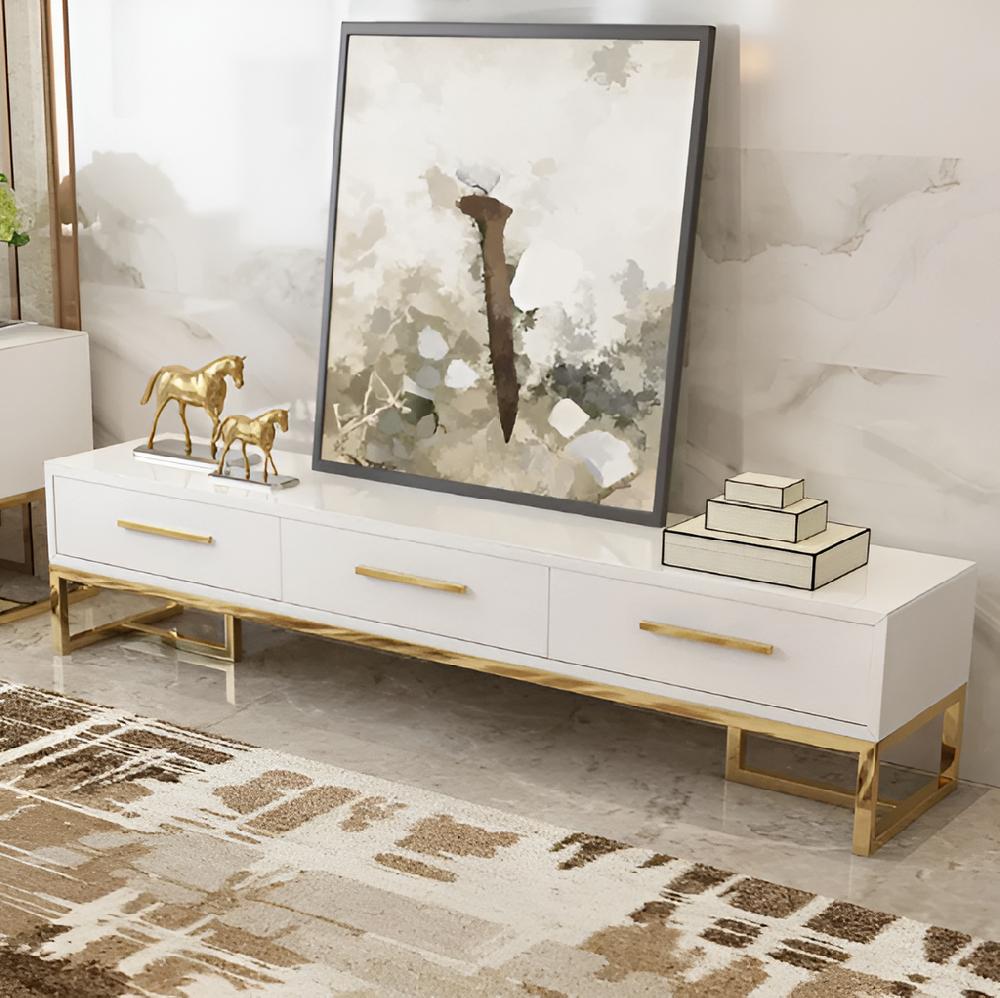 Lixra Glossy Modern Marble Top TV Stand