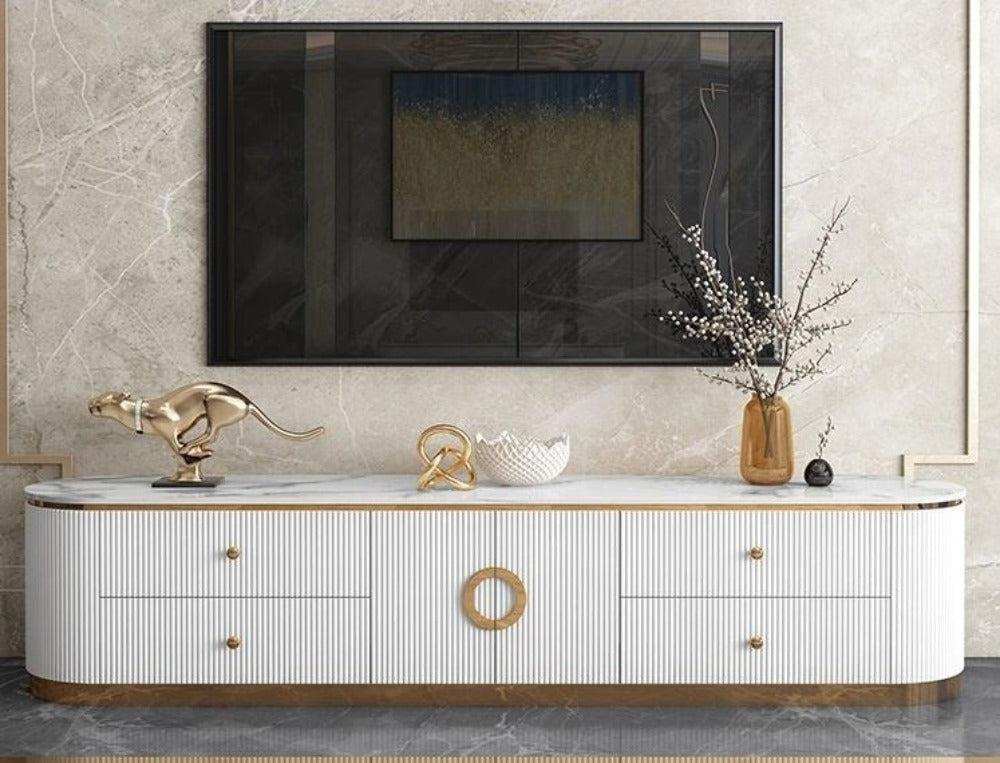 Lixra Glossy Modern Marble TV Stand