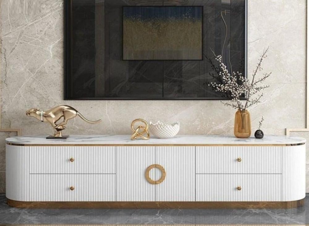 Lixra Glossy Modern Marble TV Stand