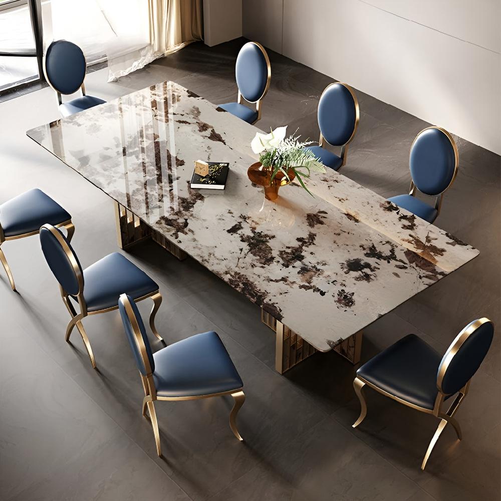 lixra Glossy Rectangular Marble Dining Table Set
