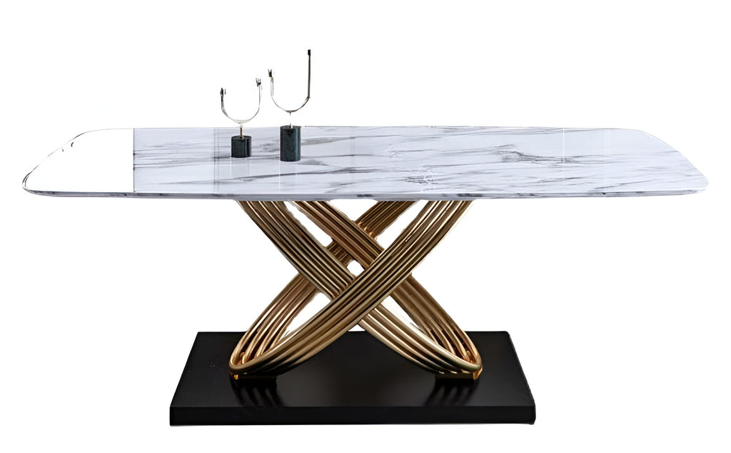 Lixra Glossy Rectangular Marble-Top Dining Table