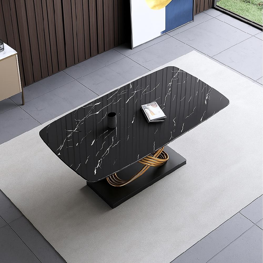 Lixra Glossy Rectangular Marble-Top Dining Table