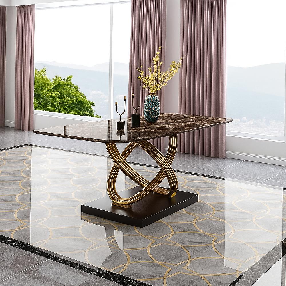 Lixra Glossy Rectangular Marble-Top Dining Table