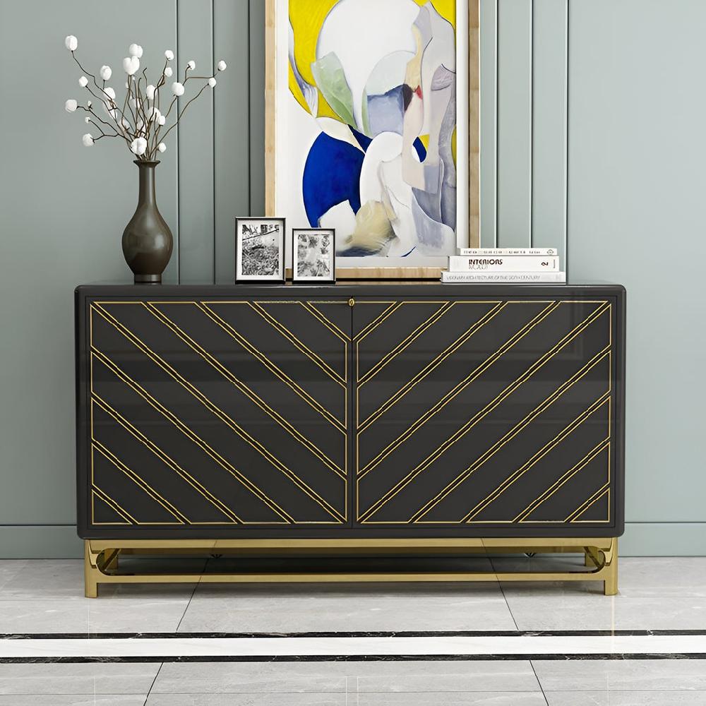 Lixra Glossy Wooden Metallic Modern Buffet Table