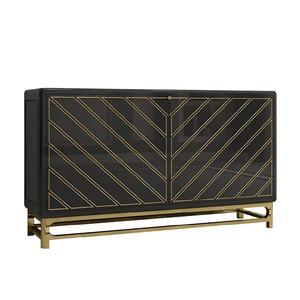 Lixra Glossy Wooden Metallic Modern Buffet Table