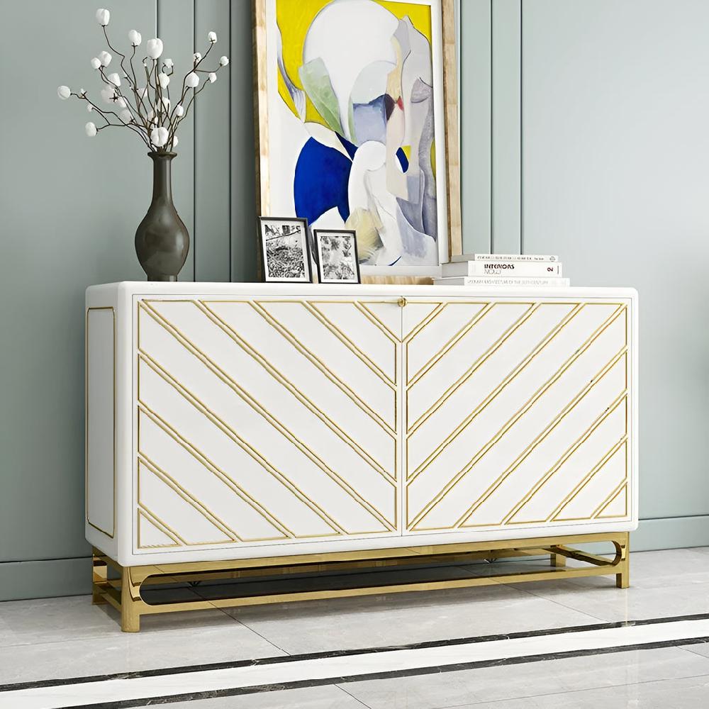 Lixra Glossy Wooden Metallic Modern Buffet Table