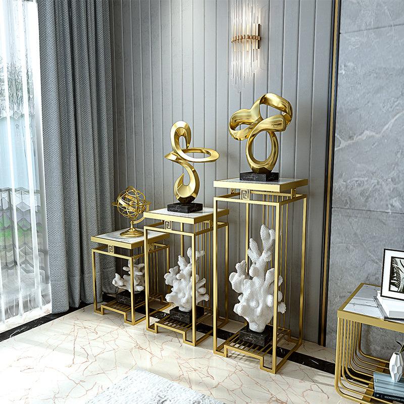 Lixra Gold Finish Gleamy Marble-Top Pedestal