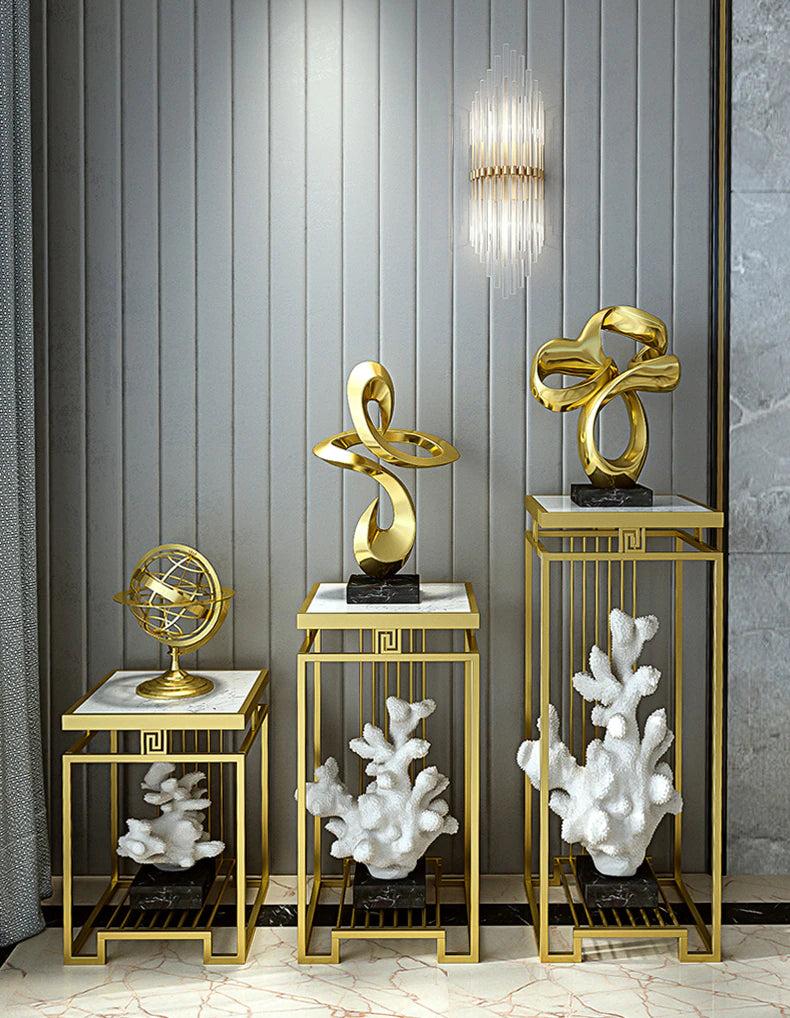 Lixra Gold Finish Gleamy Marble-Top Pedestal