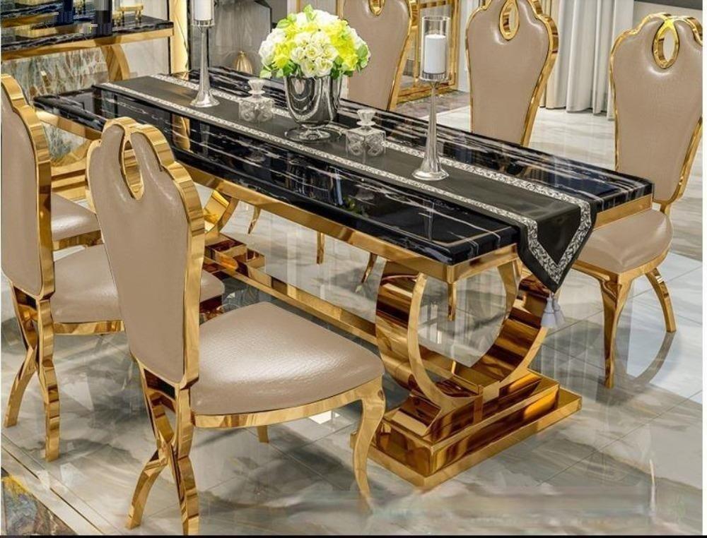 Lixra Gold Ostentatious Marble Dining Table Set