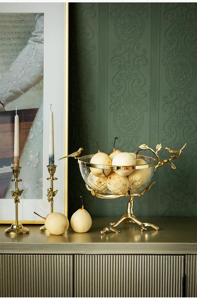 Lixra Gold-Plated Ornate Tree Glass Fruit Bowl