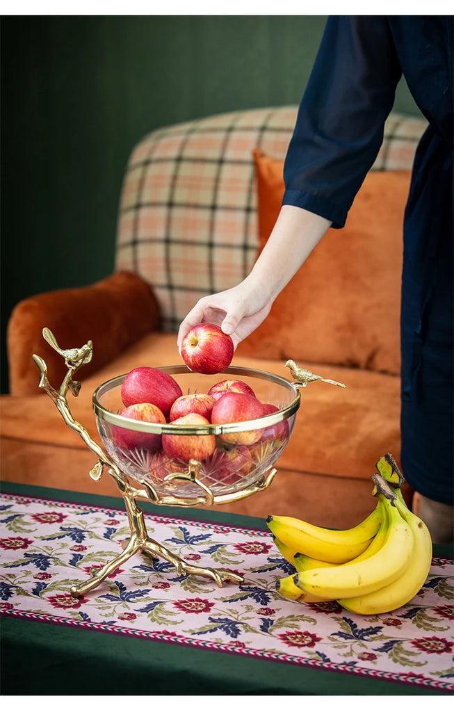 Lixra Gold-Plated Ornate Tree Glass Fruit Bowl