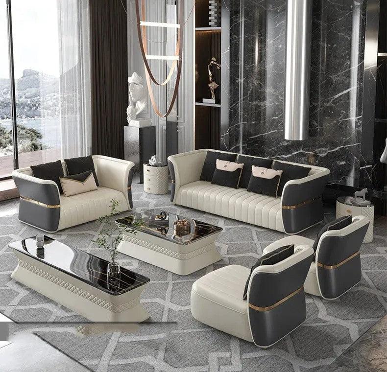 Lixra Golden Accents Leather Sofa Set