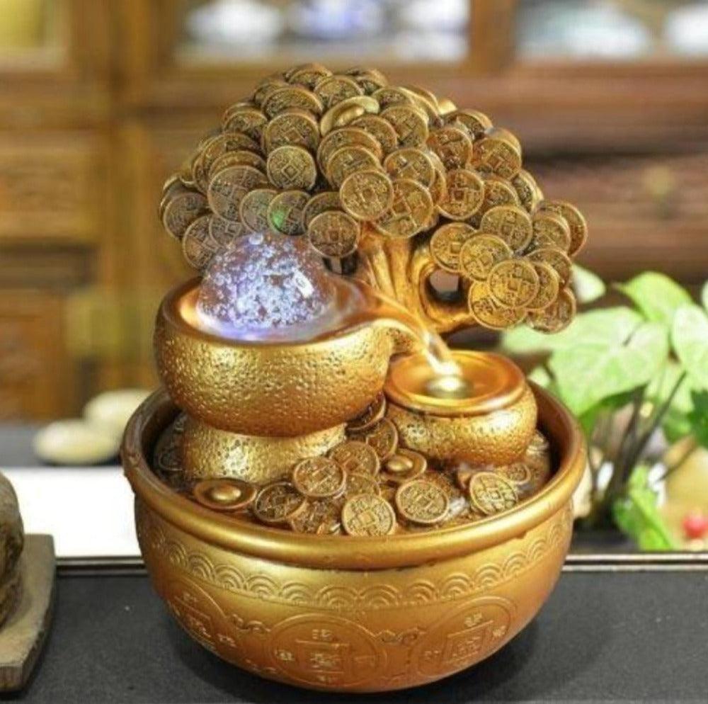 Lixra Golden Finish Crystal Water Fountain