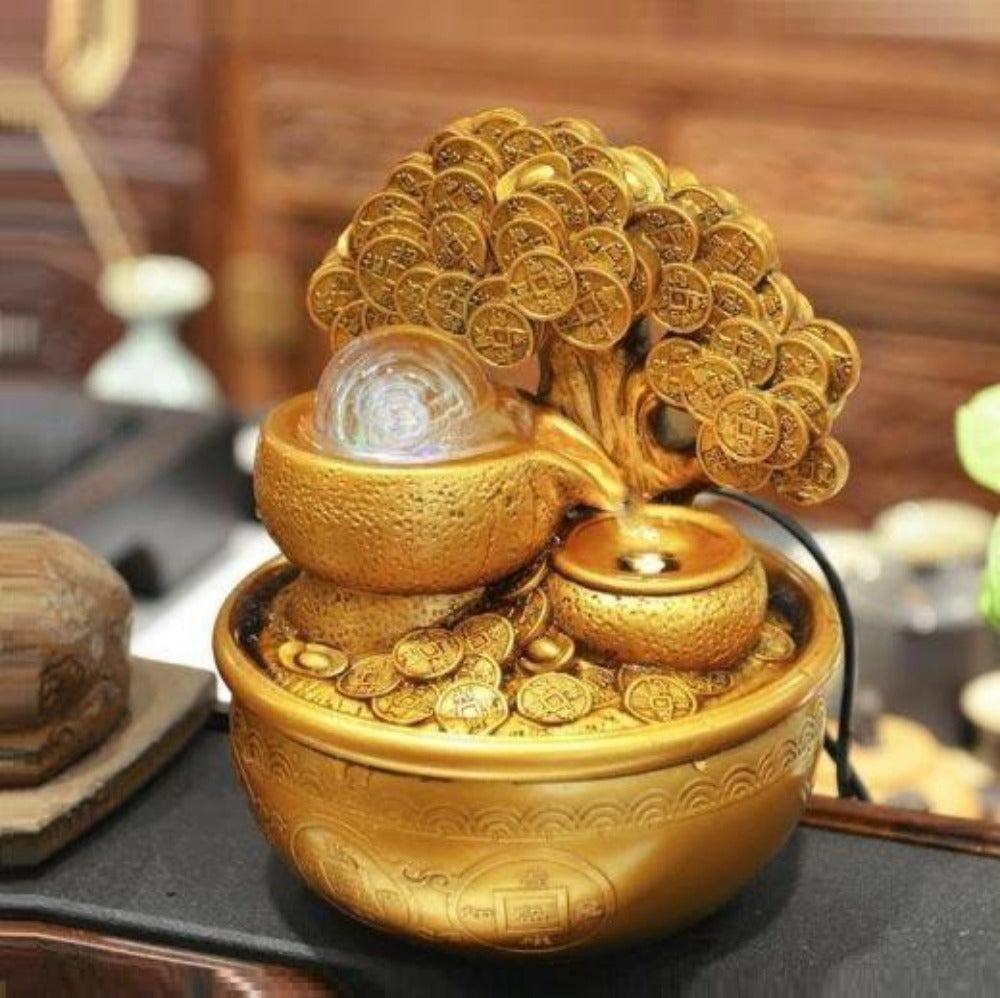 Lixra Golden Finish Crystal Water Fountain