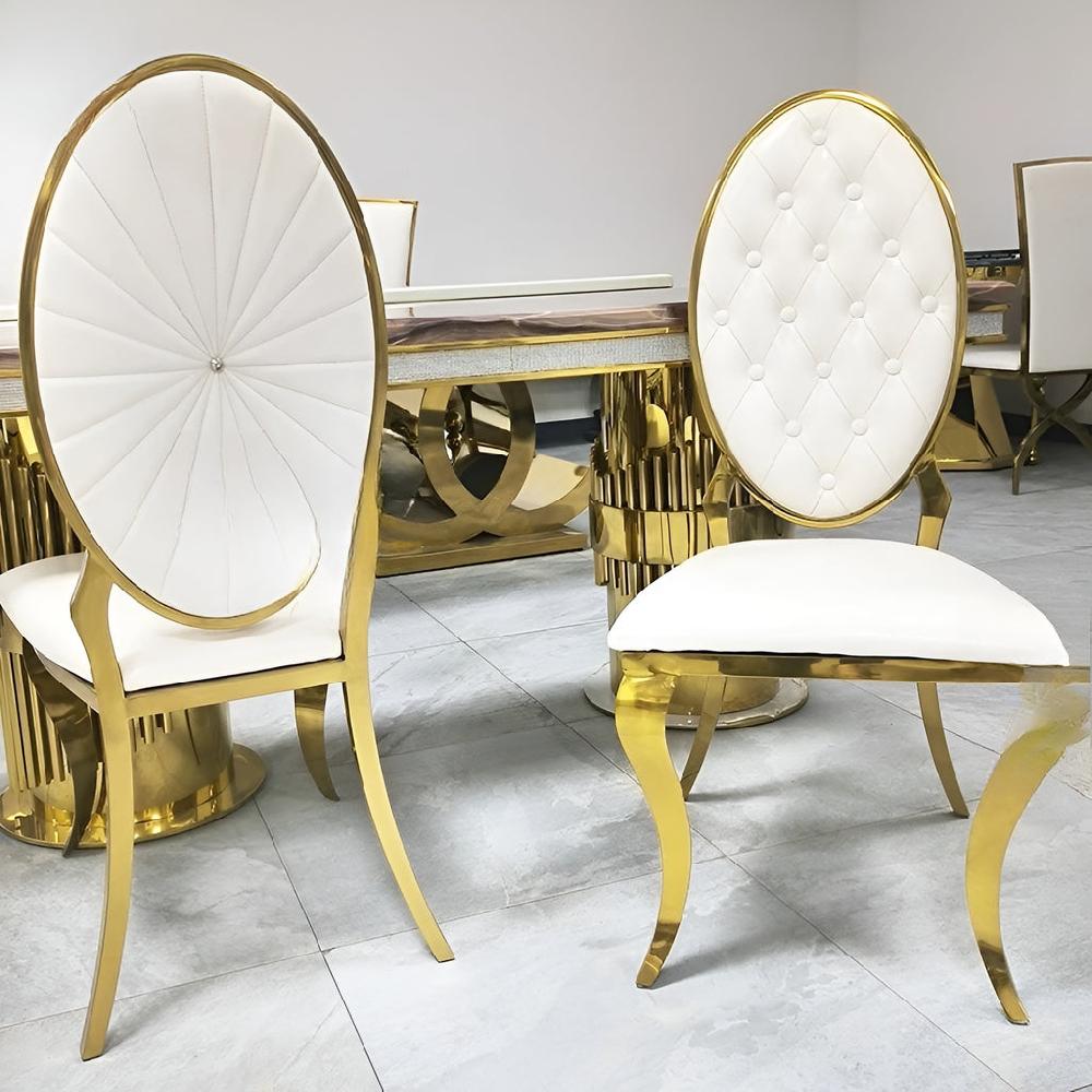 Lixra Golden Finish Leather Dining Chairs Set