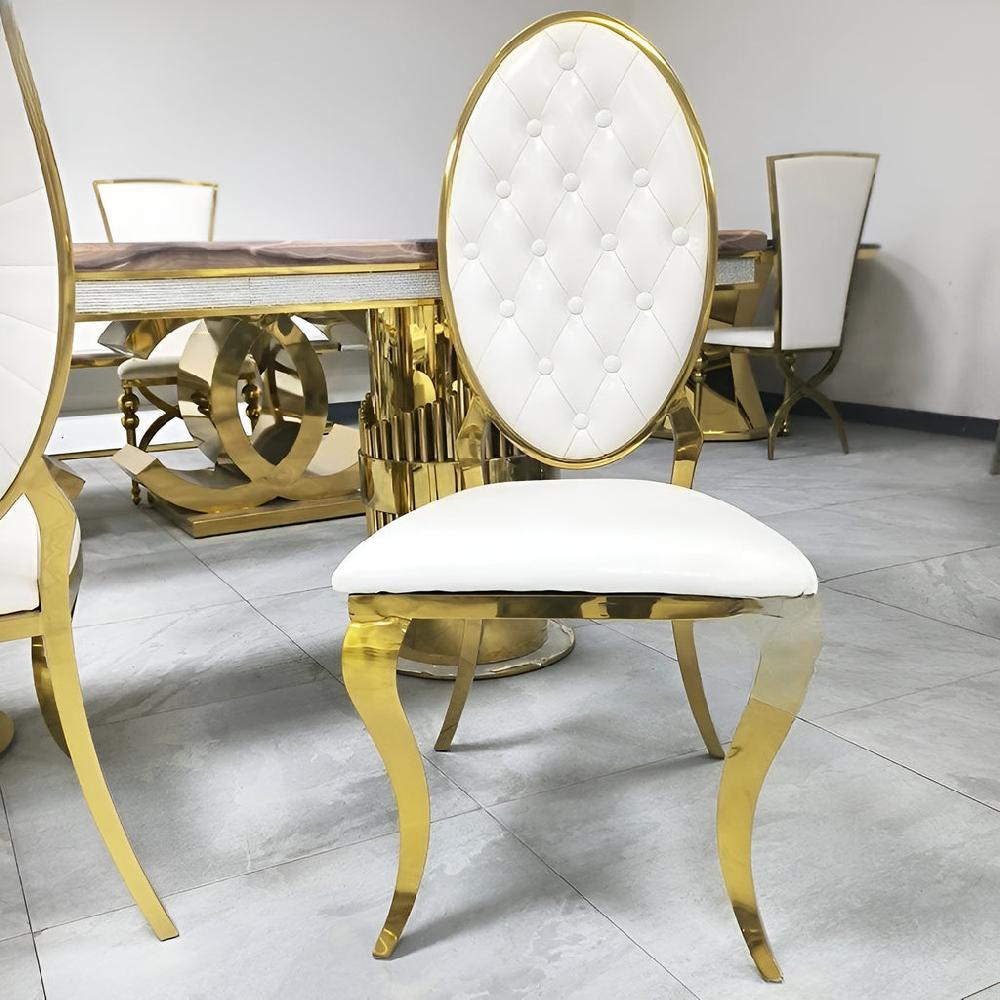 Lixra Golden Finish Leather Dining Chairs Set